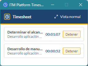 Ventana en modo mini con dos cronómetros activos